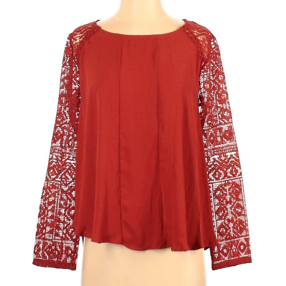 Lace Crochet Burnt Orange Full Sleeve Blouse Top Women Size Small